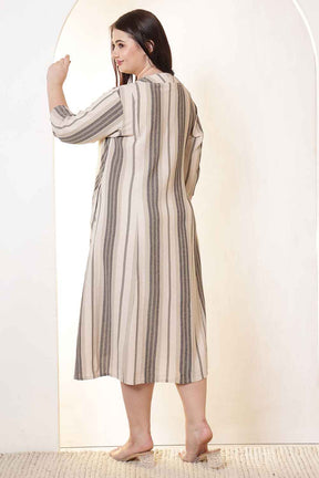 Plus Size Olive Stripe Cotton Midi Dress