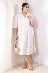Plus Size Pink Floral Cotton Midi Dress