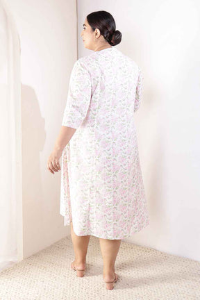 Plus Size Pink Floral Cotton Midi Dress