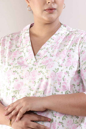 Plus Size Pink Floral Cotton Midi Dress