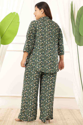 Plus Size Olive Floral Shirt Coord Set