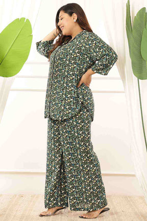 Plus Size Olive Floral Shirt Coord Set