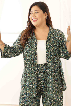 Plus Size Olive Floral Shirt Coord Set