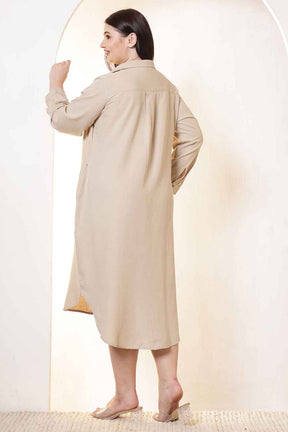 Plus Size Beige Cotton Linen Shirt Dress