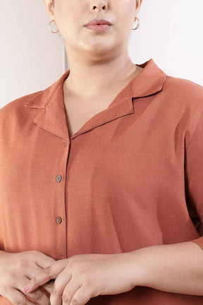 Plus Size  Mocha Brown Cotton Linen Shirt Coord Set