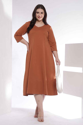 Plus Size Rust Orange A-Line Cotton Dress