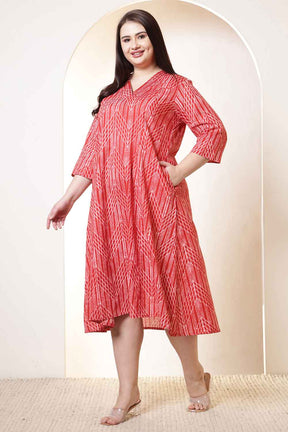 Plus Size Bold Red & White Print Cotton Midi Dress