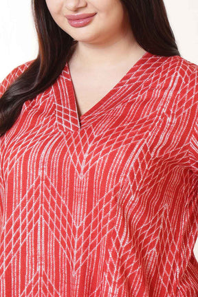 Plus Size Bold Red & White Print Cotton Midi Dress