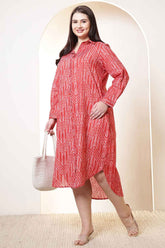 Plus Size Bold Red & White Print Cotton Shirt Dress