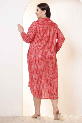 Plus Size Bold Red & White Print Cotton Shirt Dress