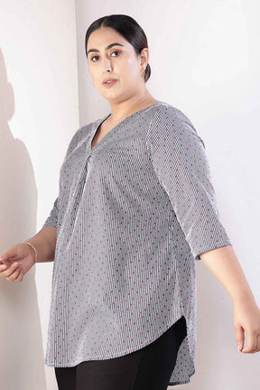 Plus Size Little Beatle Striped Cotton V-Neck Top