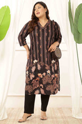 Plus Size Black Floral High Wais Pants