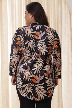 Plus Size Black Beige Floral Velvet Top