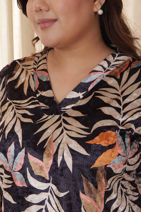 Plus Size Black Beige Floral Velvet Top