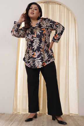 Plus Size Black Beige Floral Velvet Top