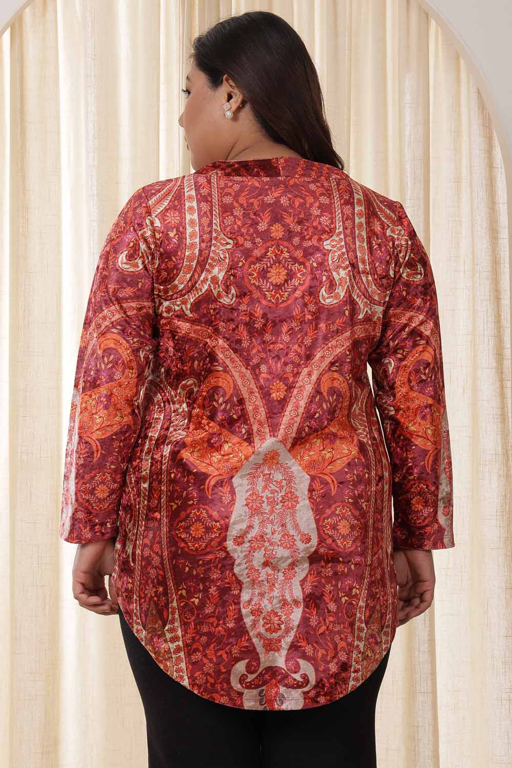Plus Size Orange Ethnic Velvet Top