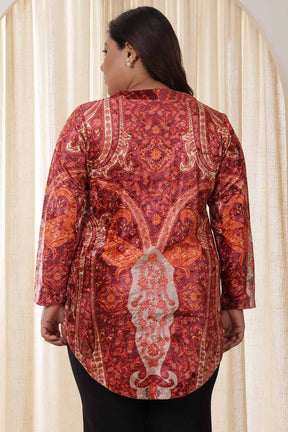 Plus Size Orange Ethnic Velvet Top