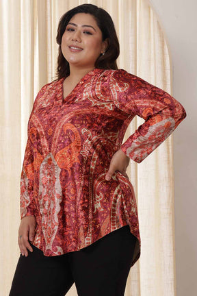 Plus Size Orange Ethnic Velvet Top