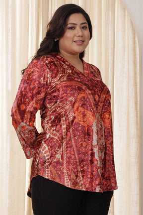 Plus Size Orange Ethnic Velvet Top