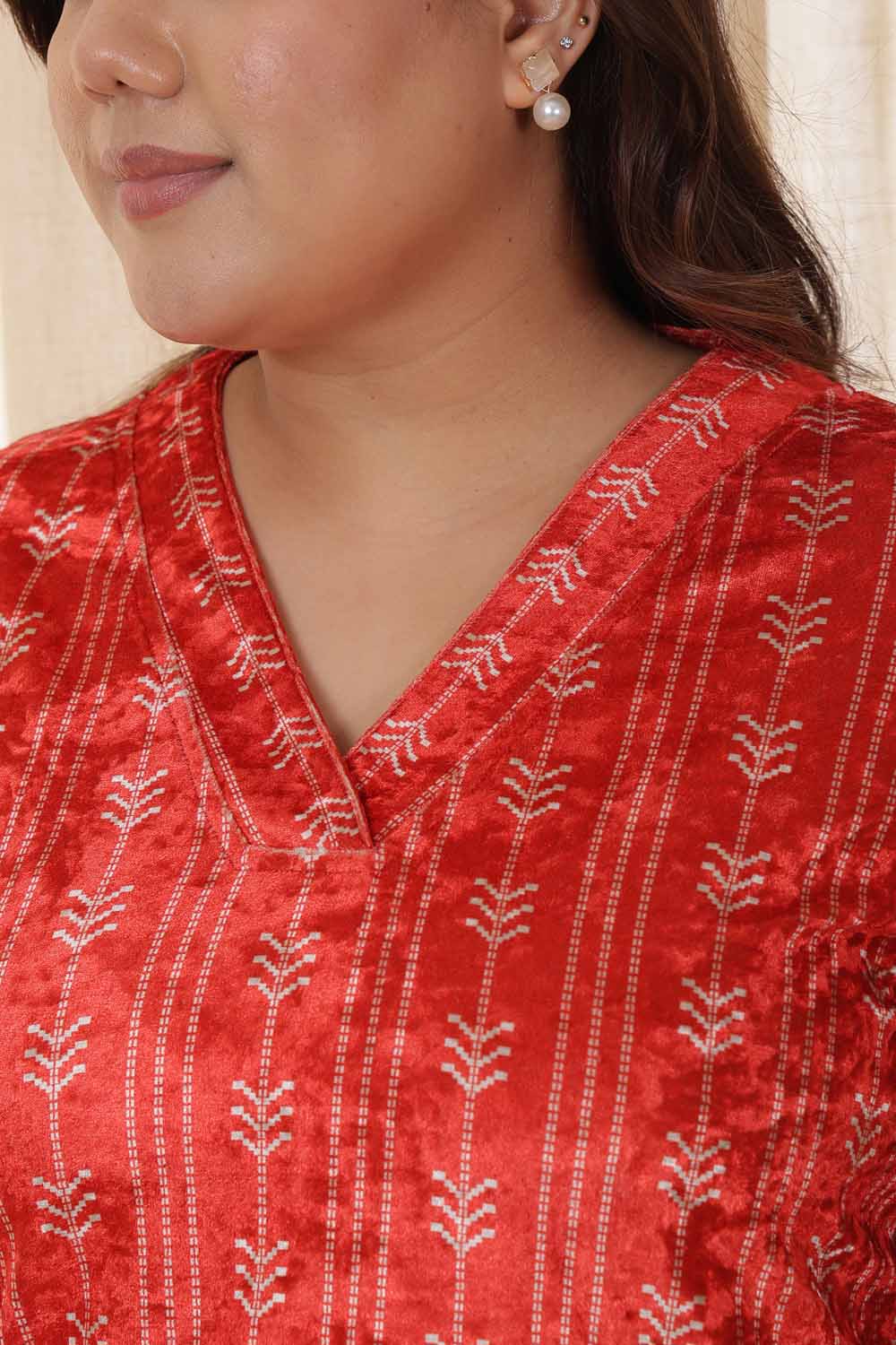 Comfortable Plus Size Red Velvet Top
