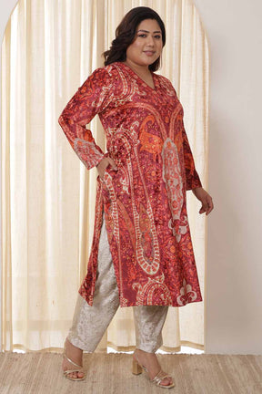 Plus Size Orange Ethnic Velvet Kurta