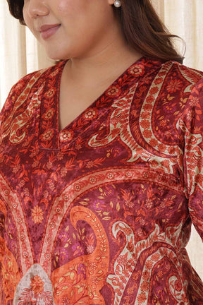 Plus Size Orange Ethnic Velvet Kurta