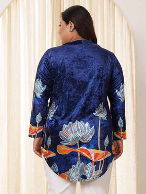 Plus Size Blue Floral Velvet Top