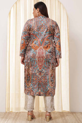 Plus Size Multicolor Ethnic Velvet Kurta