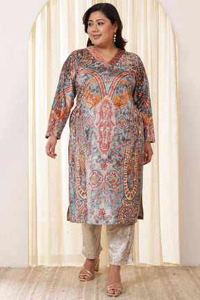 Plus Size Multicolor Ethnic Velvet Kurta