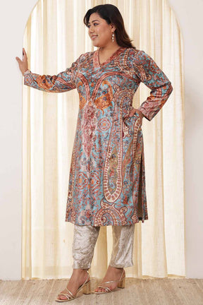 Plus Size Multicolor Ethnic Velvet Kurta
