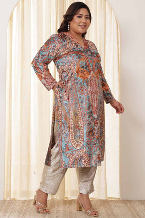 Plus Size Multicolor Ethnic Velvet Kurta