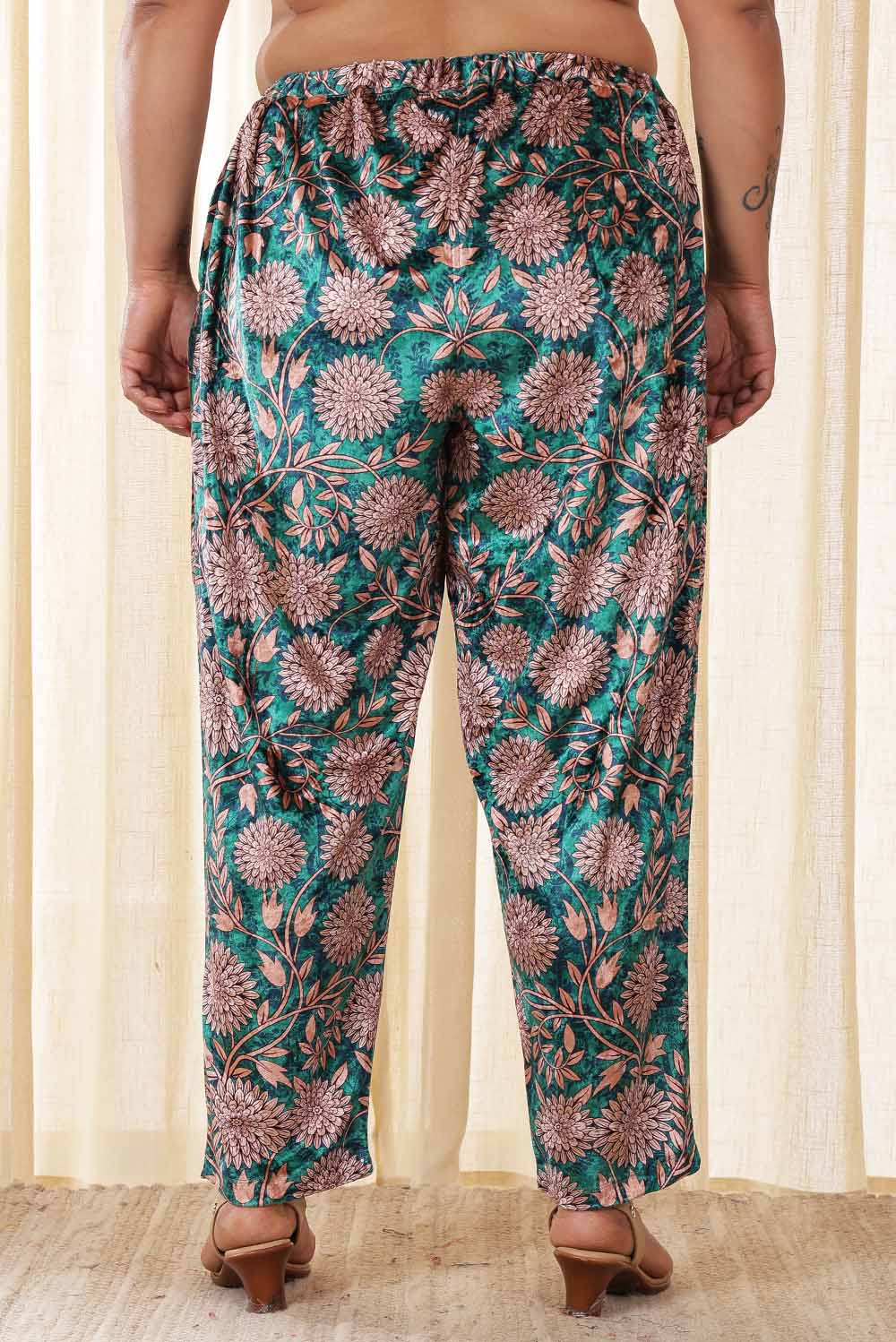Plus Size Green Floral Velvet Coord Set