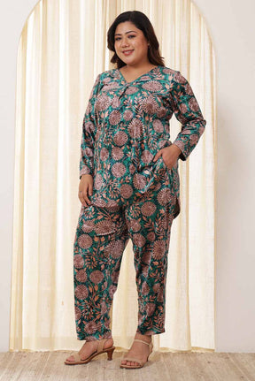 Plus Size Green Floral Velvet Coord Set