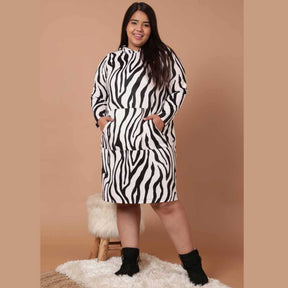 Plus Size Animal Printed Sweatshirt Hoodie Winter Dress