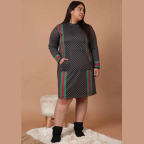Plus Size Black Luxe Printed Sweatshirt Hoodie Winter Dress
