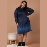 Plus Size Midnight Denim Ombre Printed Sweatshirt Hoodie Winter Dress
