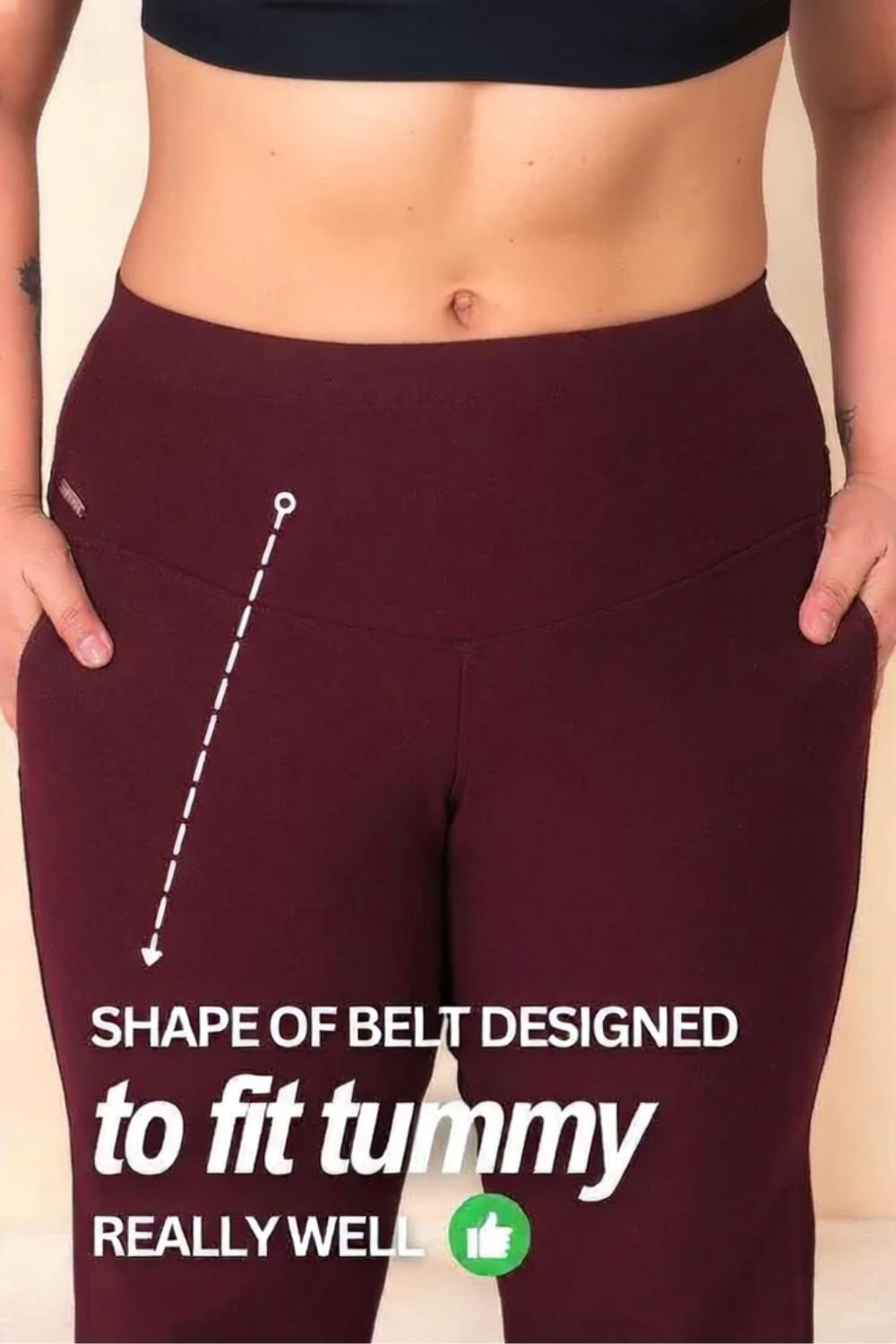 Plus Size Wine Red Tummy Shaper Flare Pants