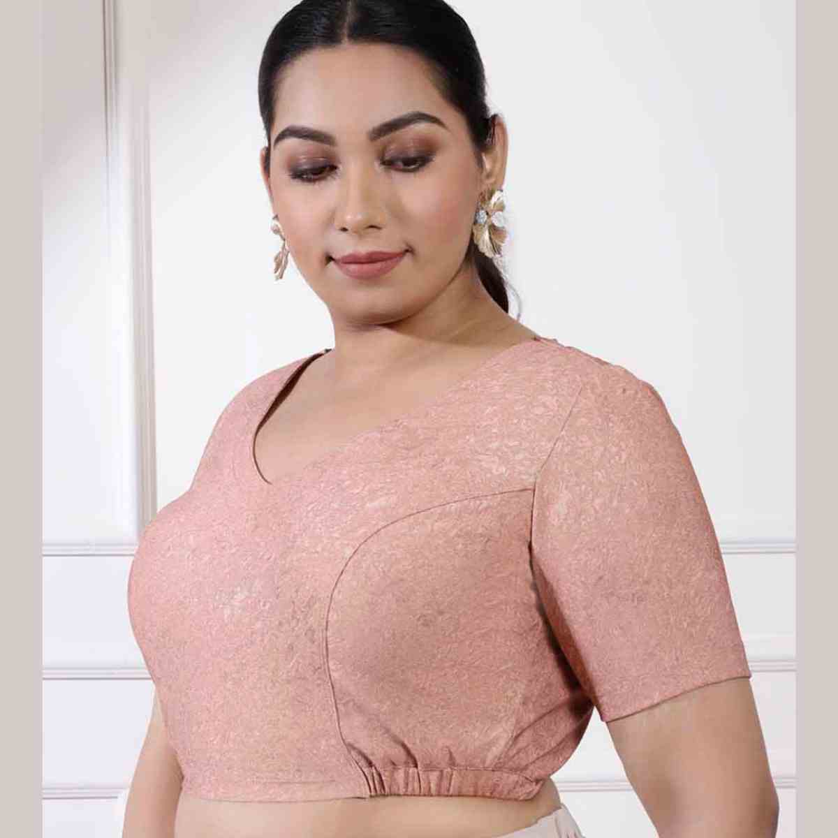 Comfortable Plus Size Rose Shimmer Readymade Blouse