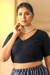 Plus Size Black Shimmer Readymade Blouse