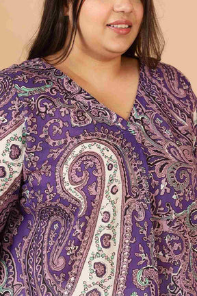 Plus Size Purple Paisley Print Cotton Top