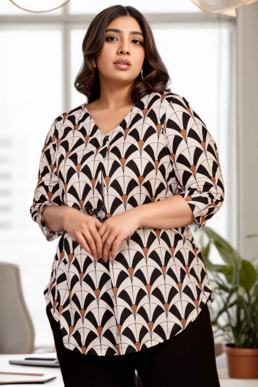 White Black Plus Size Top