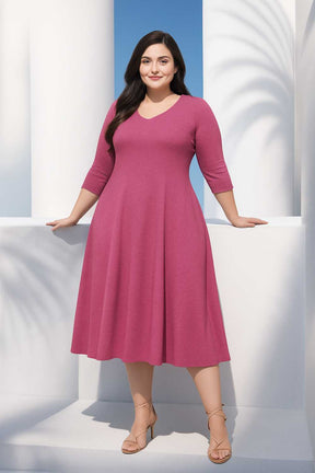 Plus Size Pink A-Line Cotton Dress