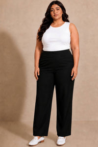Black Tummy Shaping Wide Straight Pants