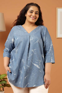 Plus Size Denim Cotton Top Marble Wash