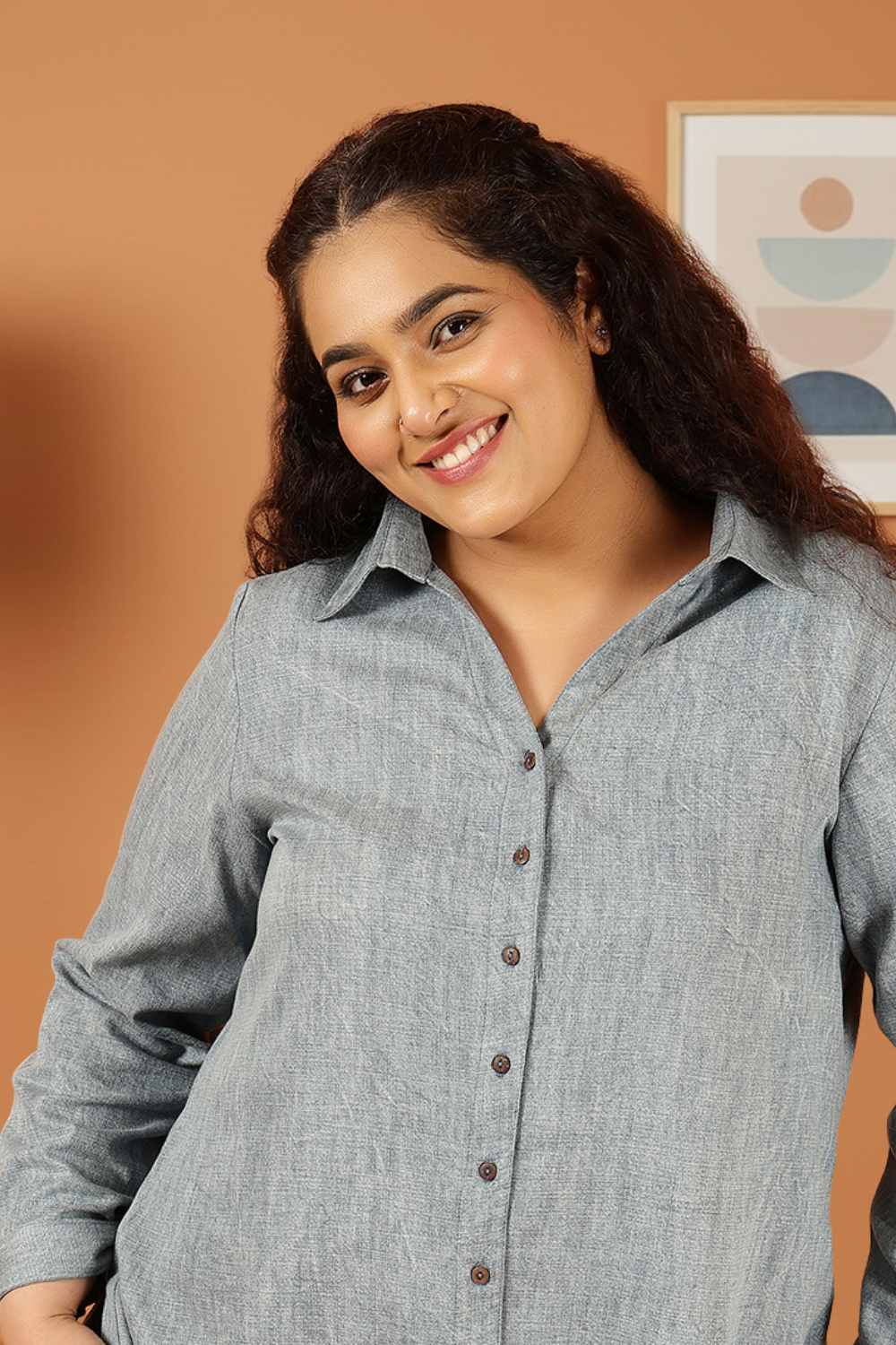 Plus Size Tort Blue Denim High Slit Longline Shirt