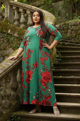 Plus Size Ditsy Green Red Floral Dress
