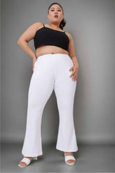 Plus Size High Waisted White Cotton Flare Pants