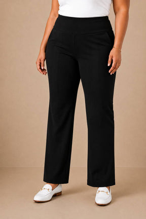 Black Tummy Shaping Wide Straight Pants