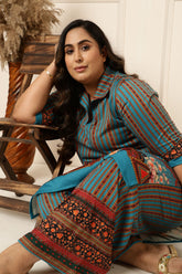 Plus Size Teal Blue Printed Pants