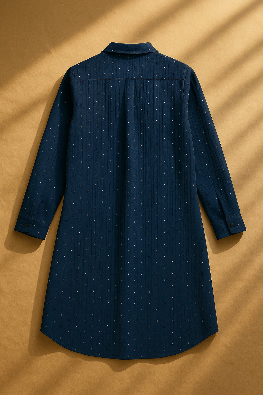 Plus Size Navy Blue Dobby Weave High Slit Styled Cuff Cotton Shirt